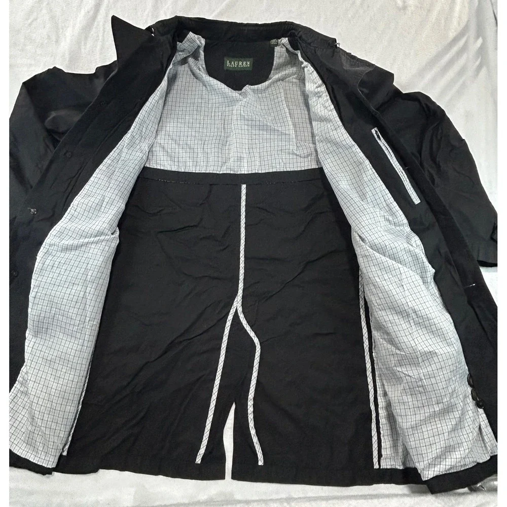 Lauren Ralph Lauren Mens Black Trench‎ Coat Button Front Jacket 46R